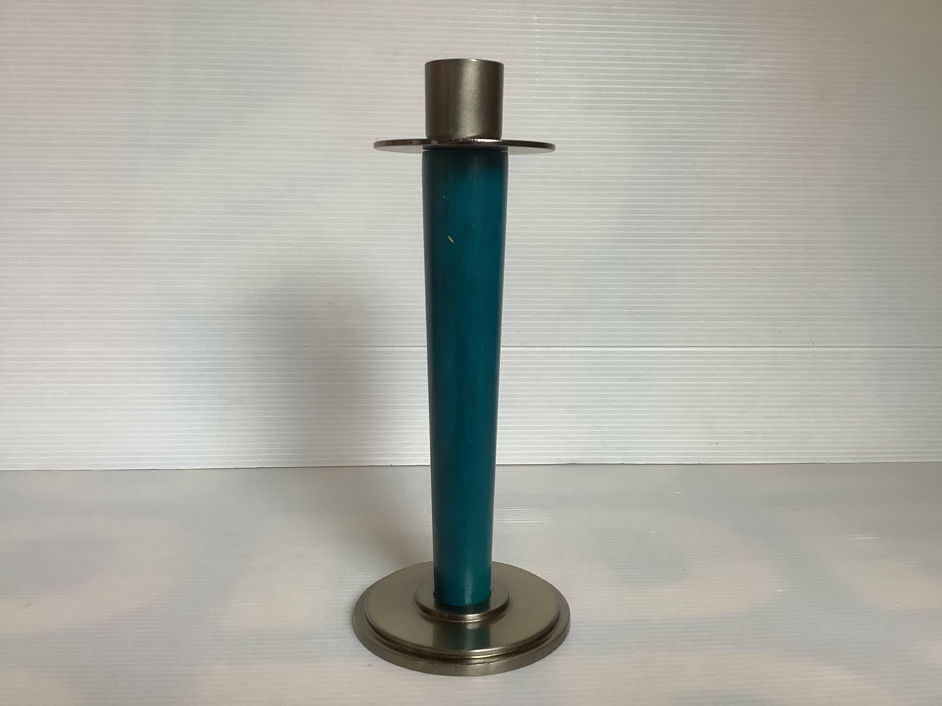 Bougeoir bleu canard bois métal