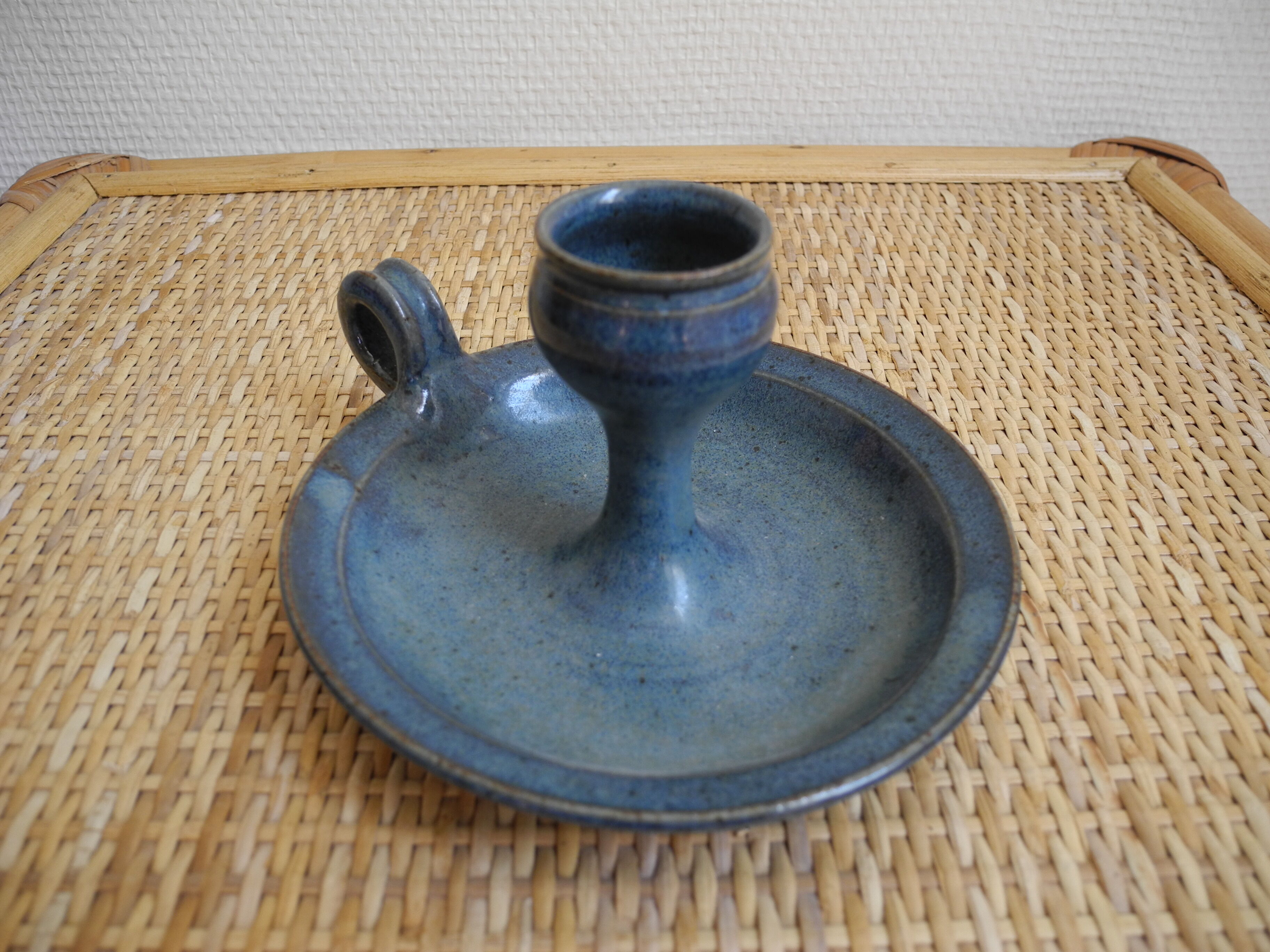 Old candlestick signed terracotta vintage candle holder