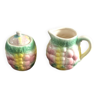 Barbotine milk jug and sugar bowl set - Perfect condition