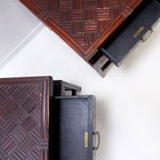 Pair of vintage pagoda tables in faux bamboo with chevron pattern - Maitland & Clasco