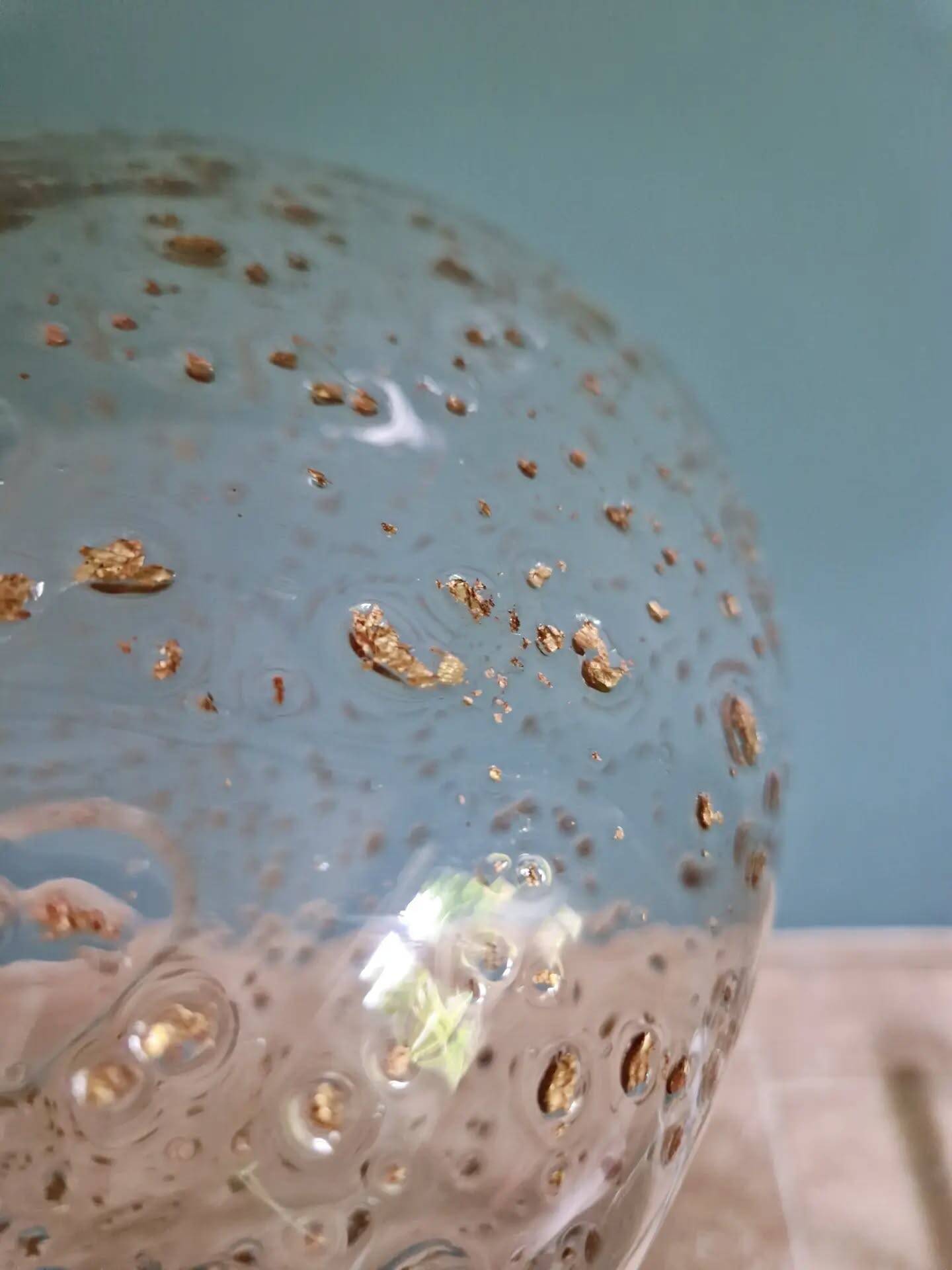 Large vintage glass pendant light, with gold inclusions, 1970.
