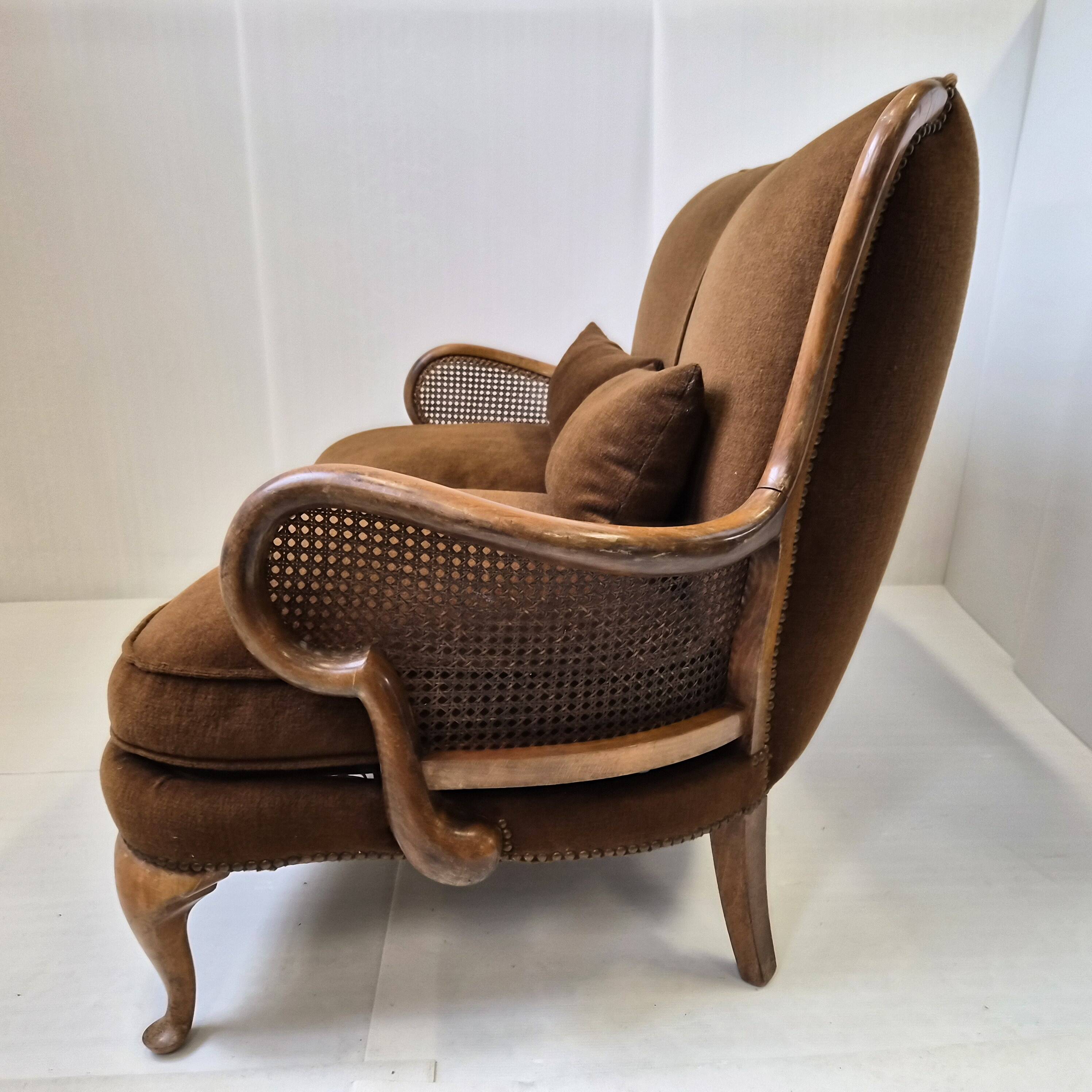 1950s vintage canapé in caning and velvet