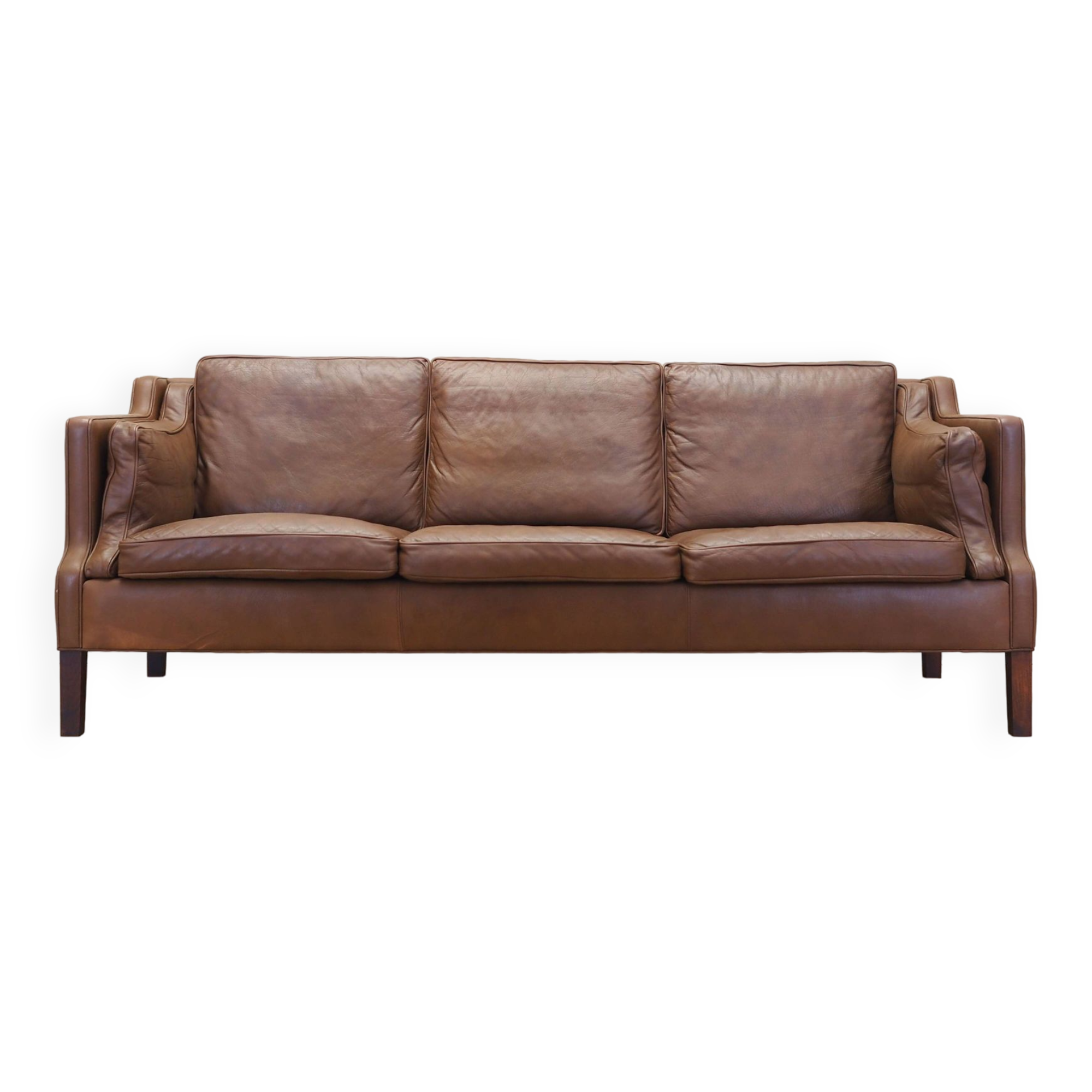 Canapé en cuir marron, design danois, années 1970, production : Danemark