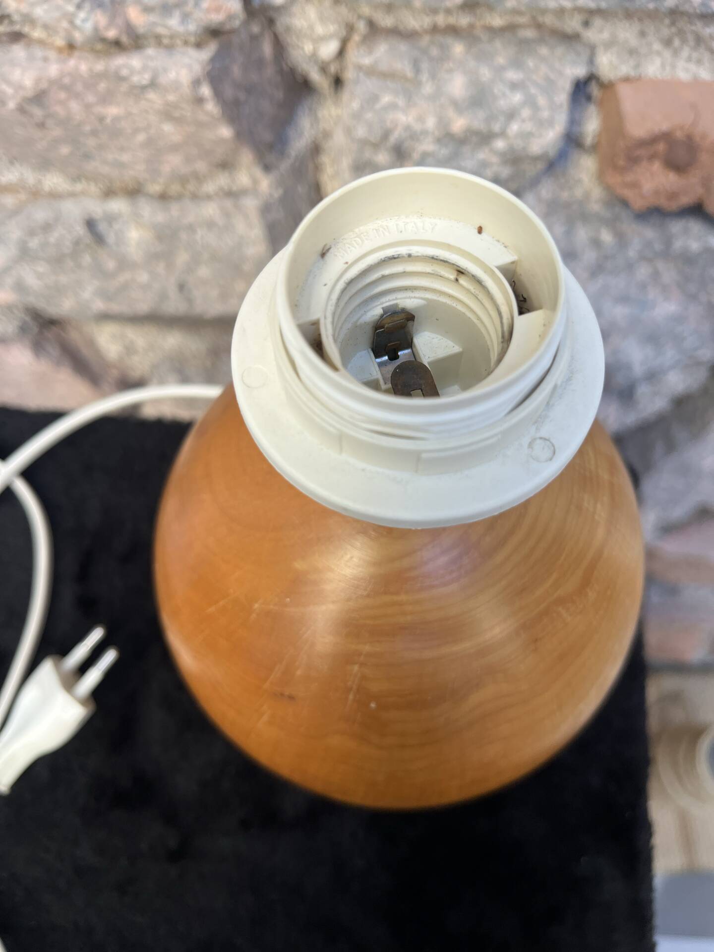 Pied de lampe boule bois massif années 80