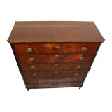 Commode Chiffonnière Ancienne en Acajou Flammé sur Chêne XIXe Siècle