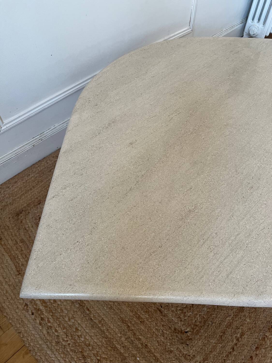 Rochebobois travertine eye-shaped coffee table