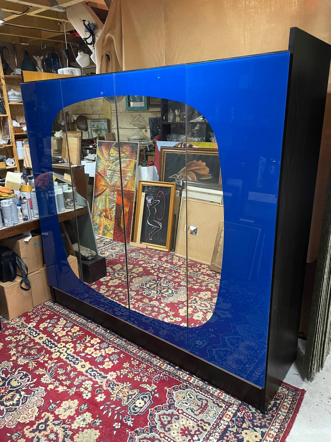 Vintage blue mirror wardrobe from the 70s.