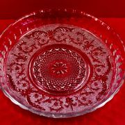 Grand Plat en verre - Décor de rinceaux et fleurs de Lys