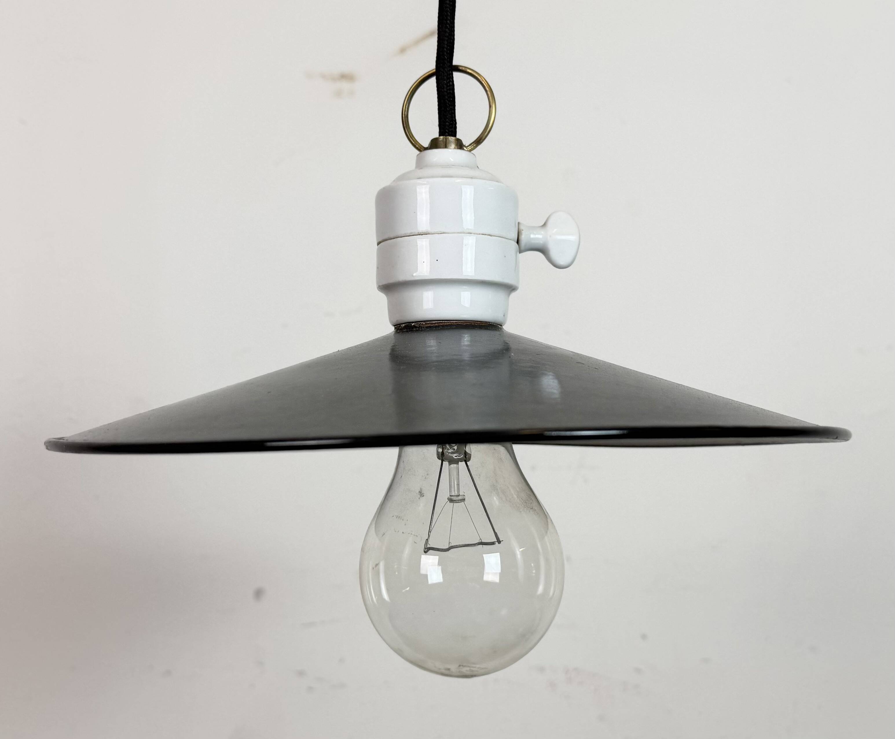 Industrial Blue Enamel Ceiling Light, 1950s