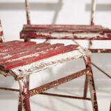 Anciennes chaises de terrasse rouges et blanches (vers 1920). Ensemble de 4 pièces
