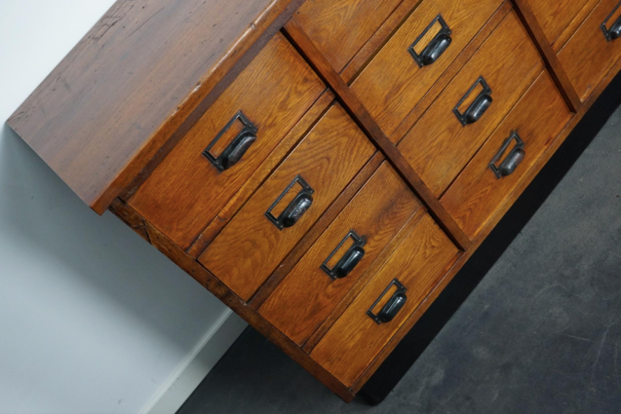 German apothecary cabinet in oak, mid-twentieth century