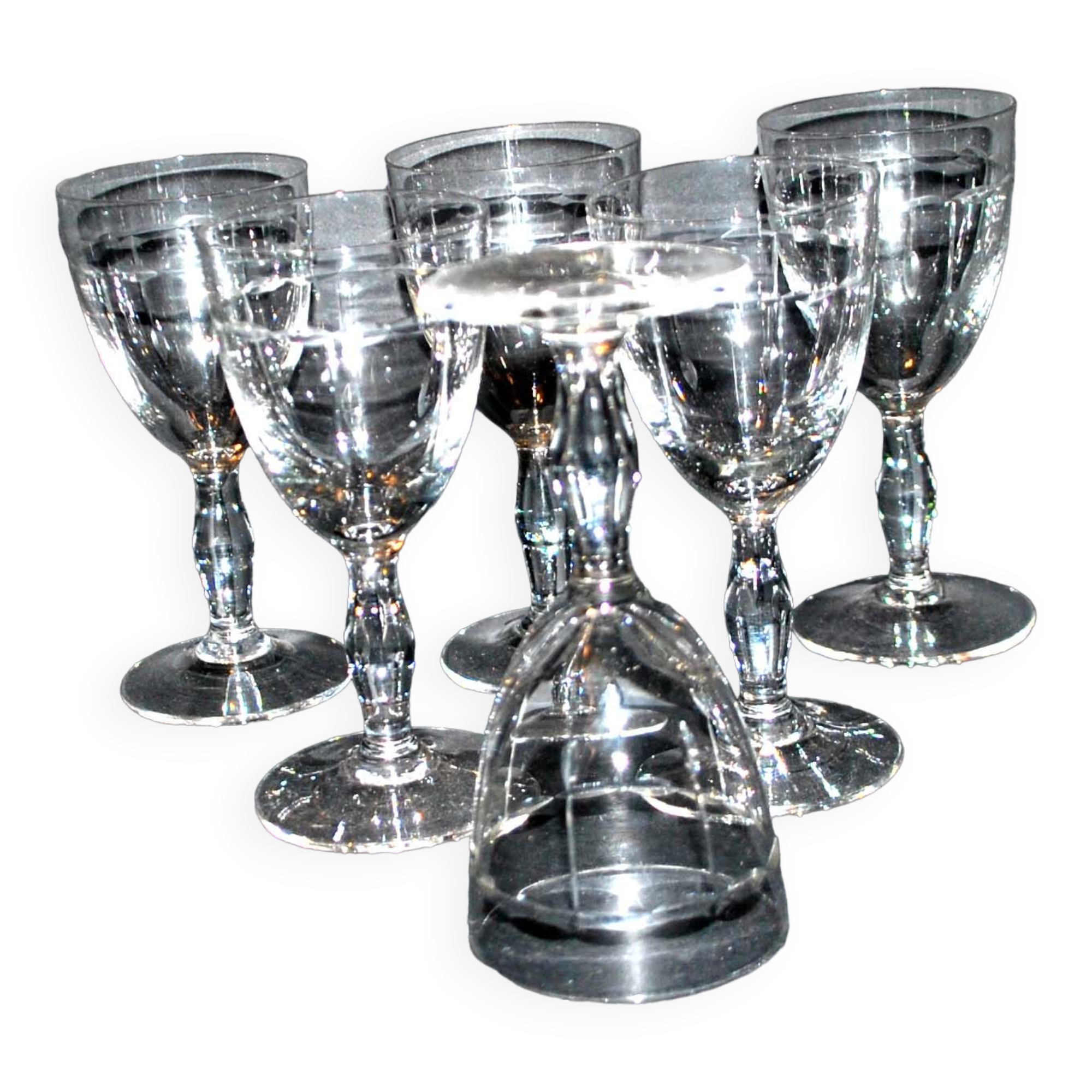 Set of 6 vintage stemmed glasses in glass cut with drops 11.5cm