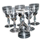 Lot de 6 verres à pied vintage en verre taillé de gouttes 11.5cm