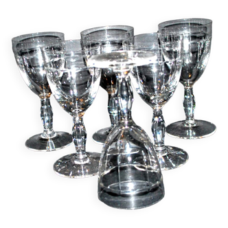 Lot de 6 verres à pied vintage en verre taillé de gouttes 11.5cm