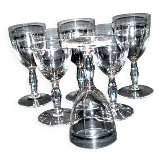 Set of 6 vintage stemmed glasses in glass cut with drops 11.5cm