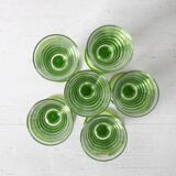 Set of 6 Vintage Green-Footed Glasses / Mid-century Rare Liquor Flutes
