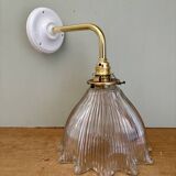 Elbow wall lamp with vintage holophane glass shade