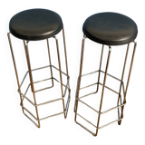 Pair of high bar chairs - chrome metal and Skai