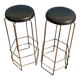 Pair of high bar chairs - chrome metal and Skai