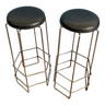 Paire de chaises de bar hautes - métal chromé et Skaï