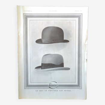 Une publicité papier issue revue d'époque 1934  chapeaux  pour cet hiver