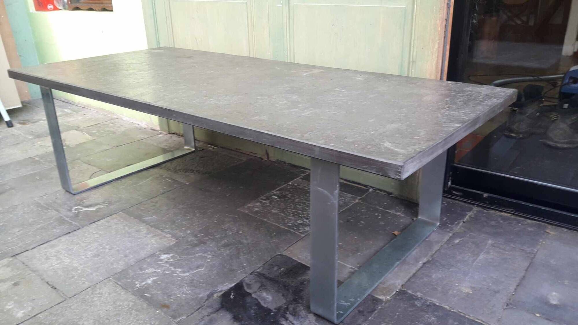 Brutalist coffee table chrome metal and slate Studio Draenert 1970 Germany