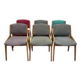 Suite de 6 chaises 1950 en hêtre massif