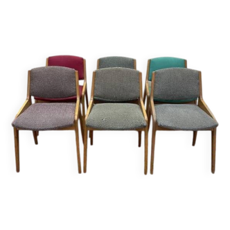 Suite de 6 chaises 1950 en hêtre massif