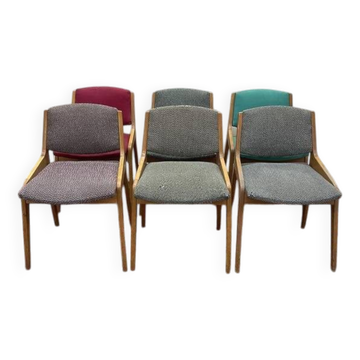 Suite de 6 chaises 1950 en hêtre massif