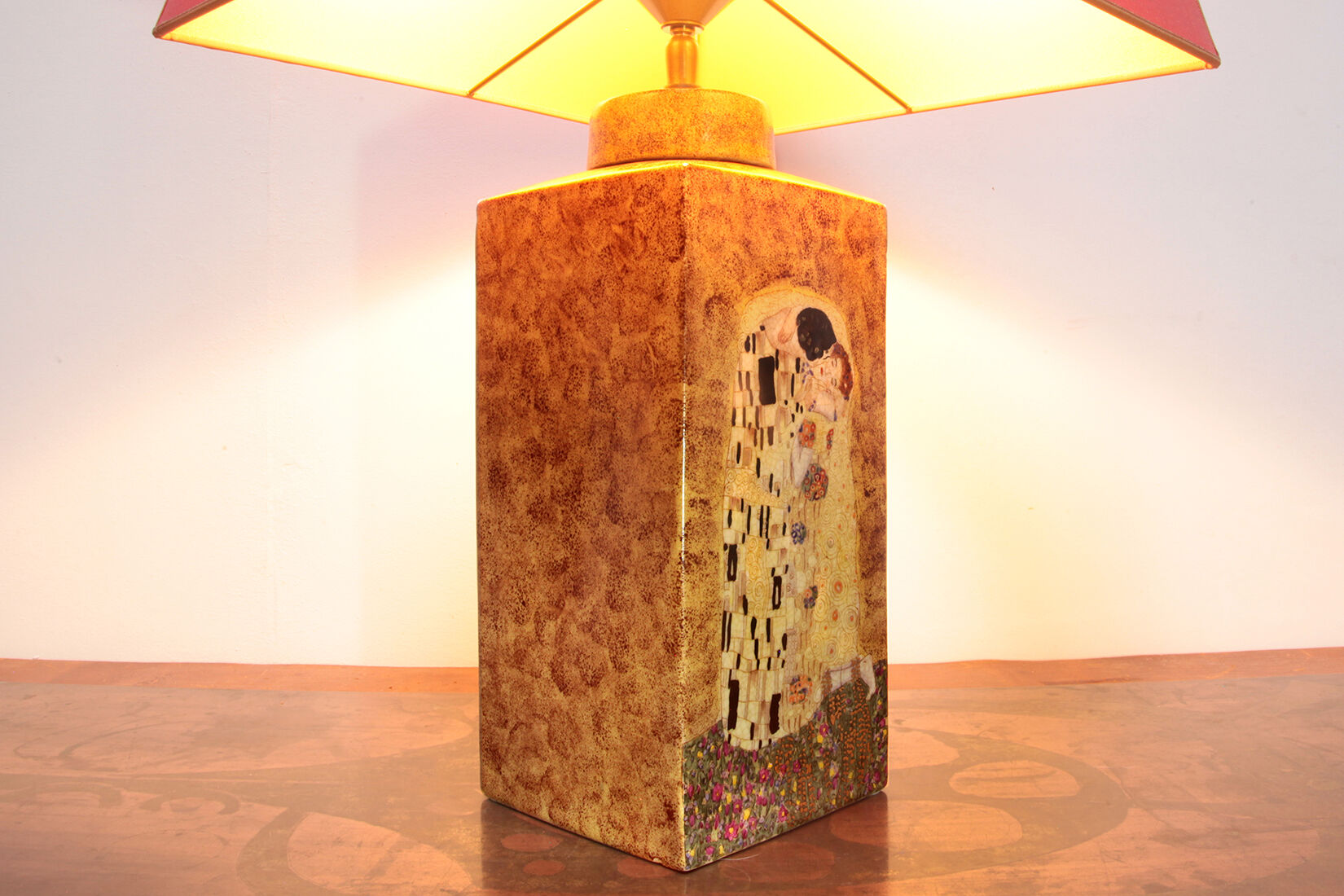 Set of two handmade ceramic gustav klimt table lamps, 80s