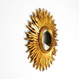 Mid Century Sunburst Kovex wall mirror made of wood and resin - gold plated