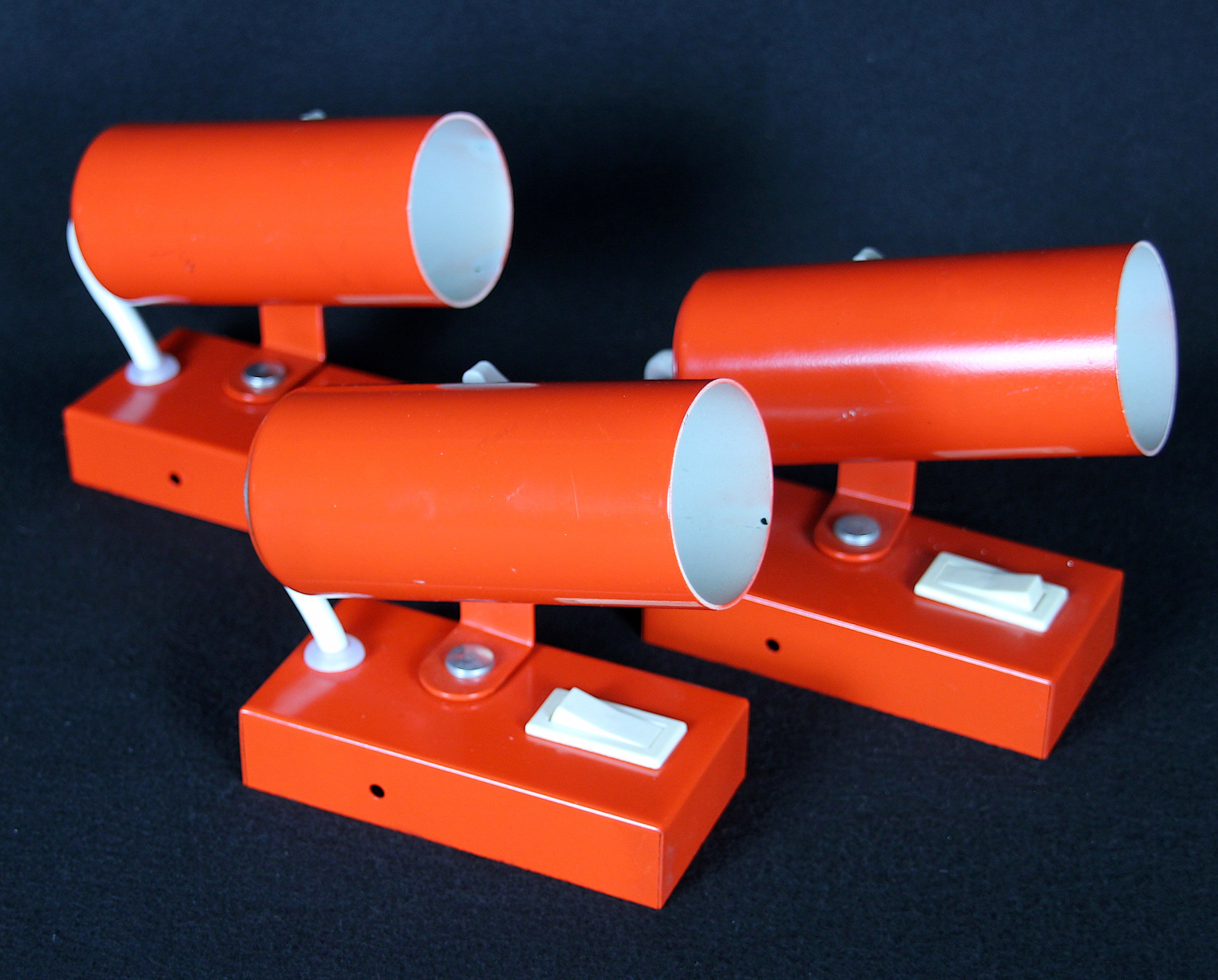 1970's Red and White Metal Spots Light, France - Set of 3