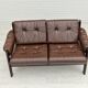 Scandinavian 2-seater sofa, original brown leather, 70s