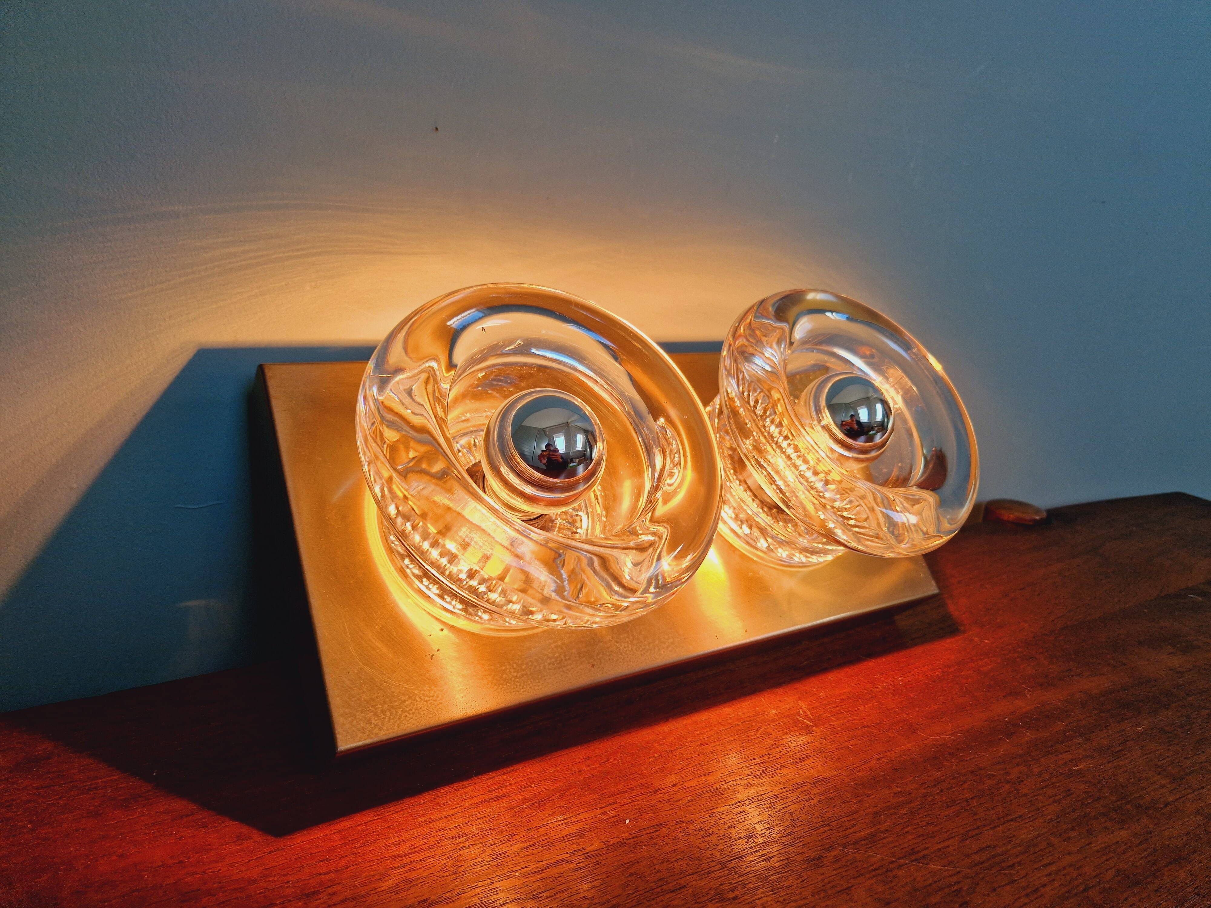 Double wall light in brass and glass, Space Age style, Cosack, 1970