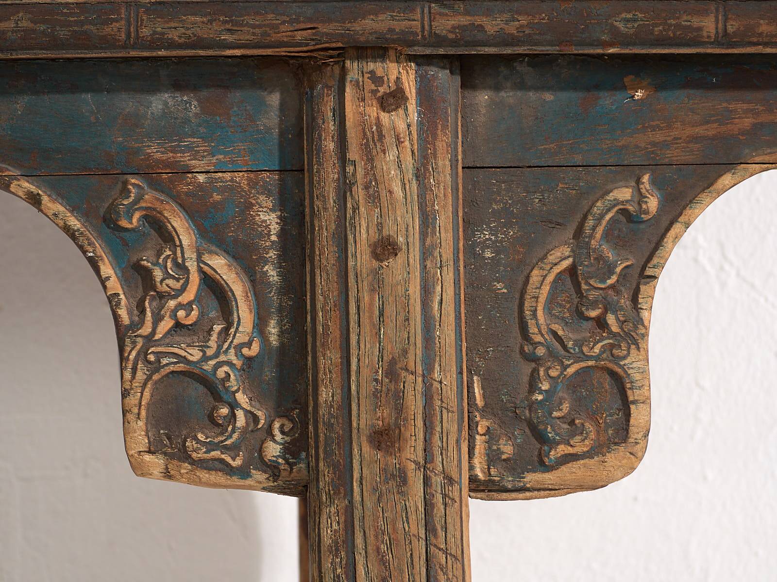Antique Asian bench in navy blue tones (c.1870)