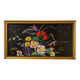 Floral embroidery on black silk framed 1950
