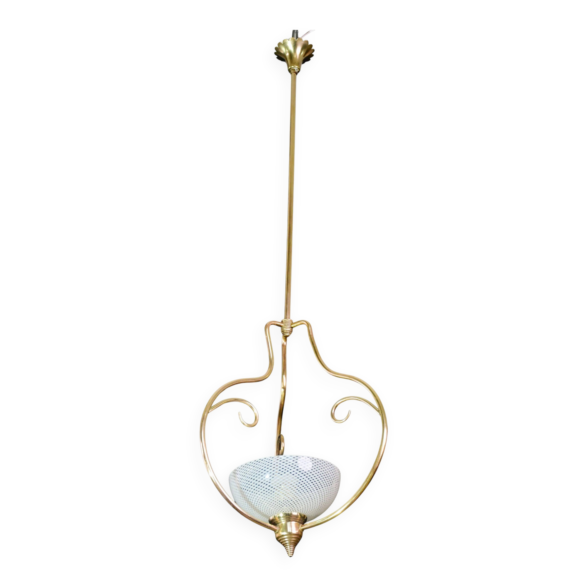 Rare et élégante suspension en verre de Murano Venini Reticello, années 1950