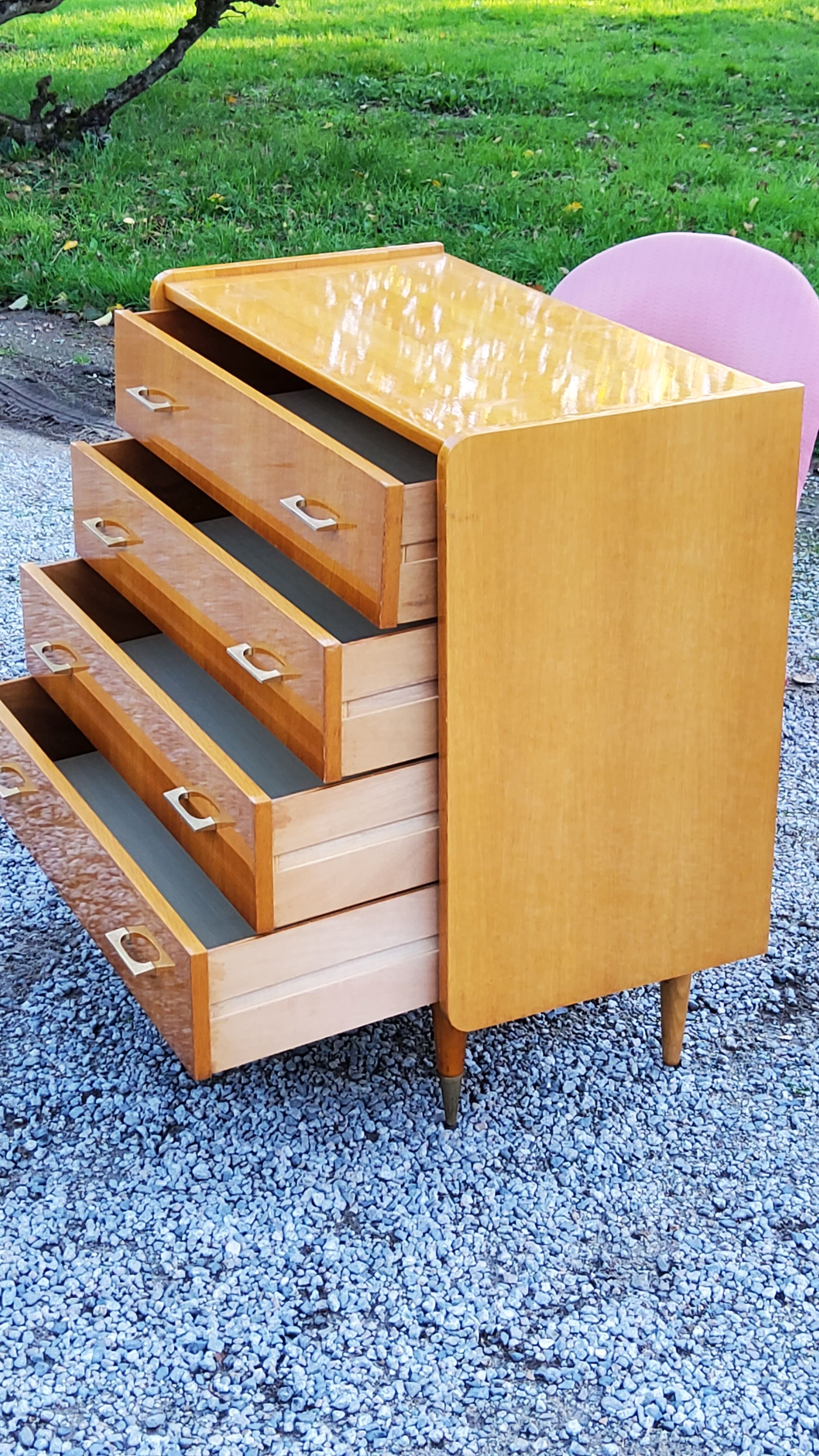 Vintage chest of drawers from the 60s in blond oak 4 drawers conical feet
