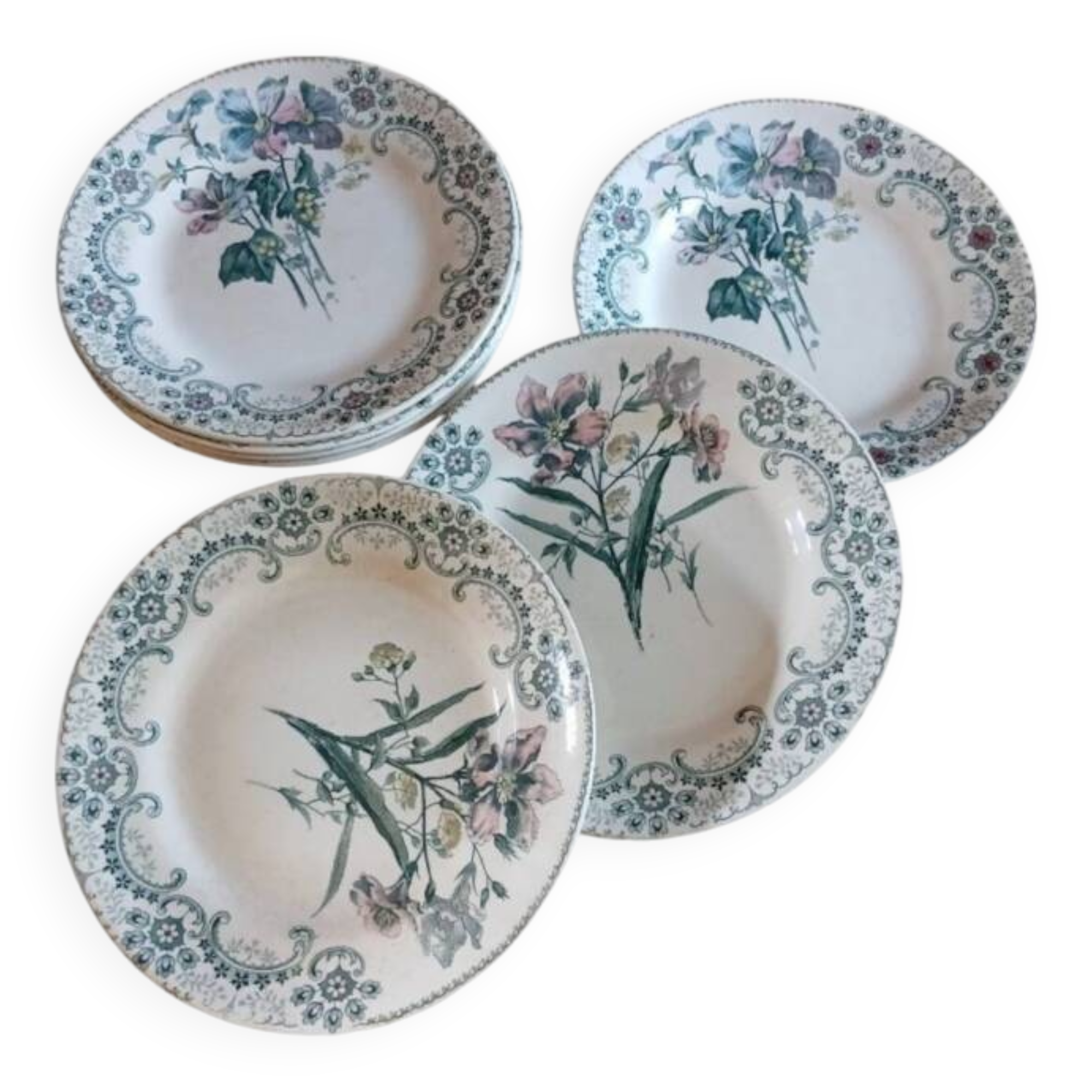 7 old flat plates Terre de fer