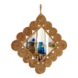 Vintage 1960s braided raffia mirror