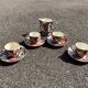 Set of 4 coffee cups and saucers + milk pitcher Gien earthenware peony decor