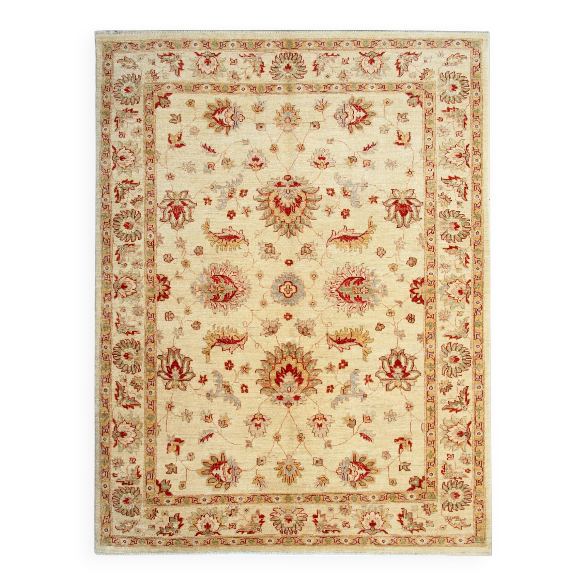 Handmade Cream Wool Floral Rug, Modern Oriental Living Room Carpet 176x228