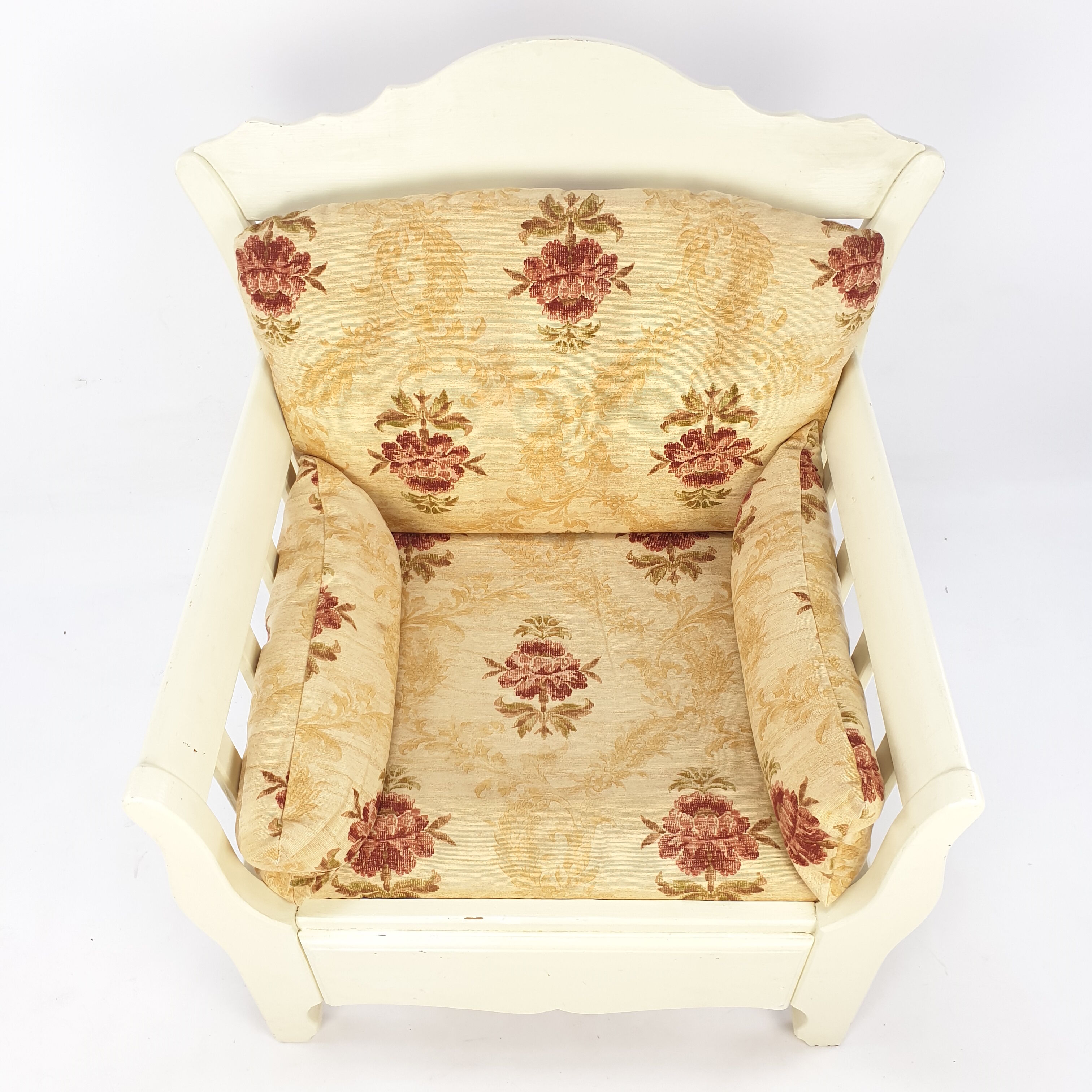 Fauteuil en bois avec des fleurs, années 80