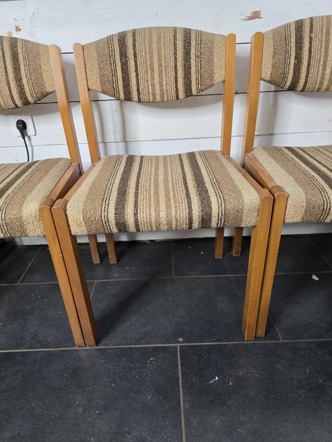 4 vintage self chairs from the 60s with wool seats