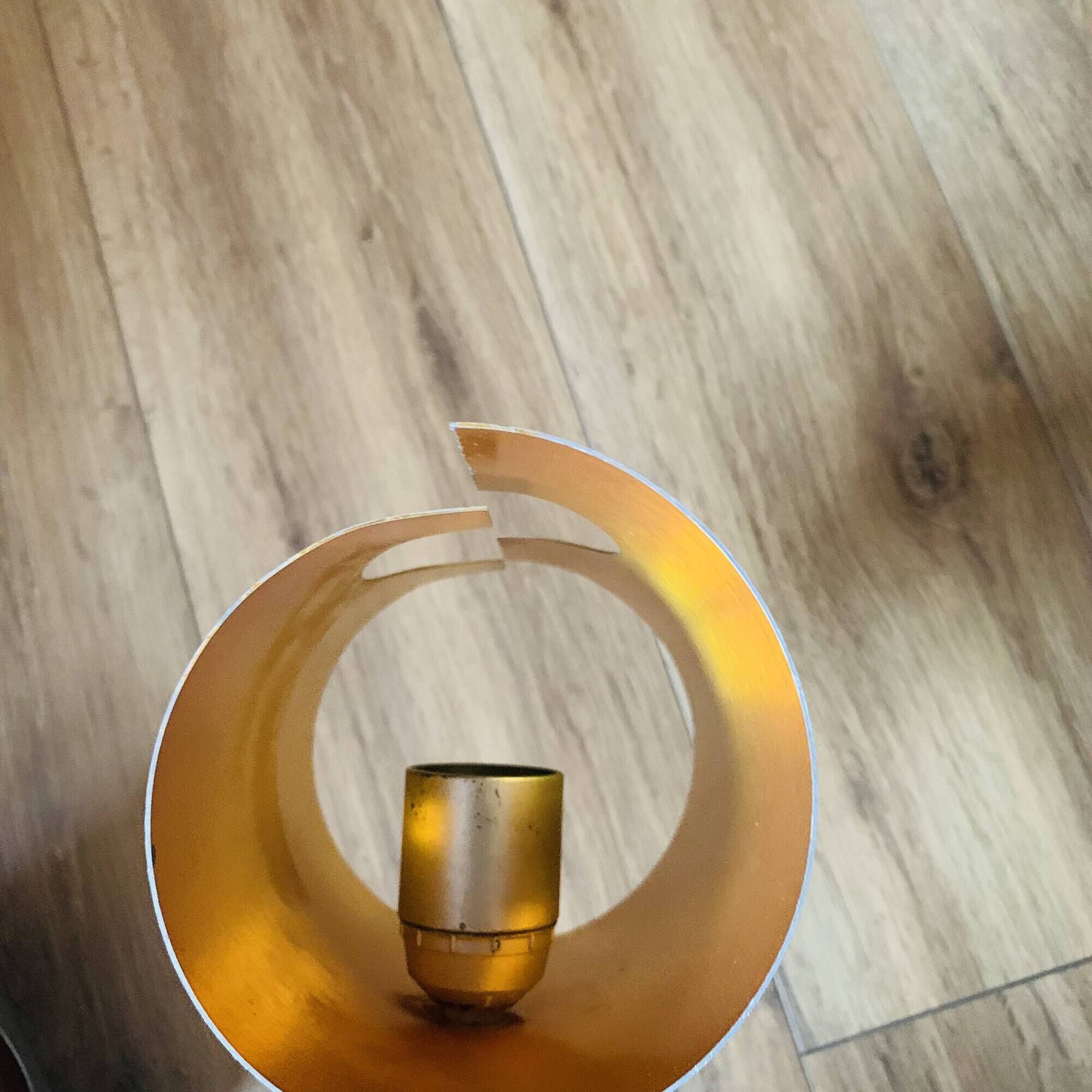 Pair of Space Age wall lights in brushed metal with a copper-orange interior.