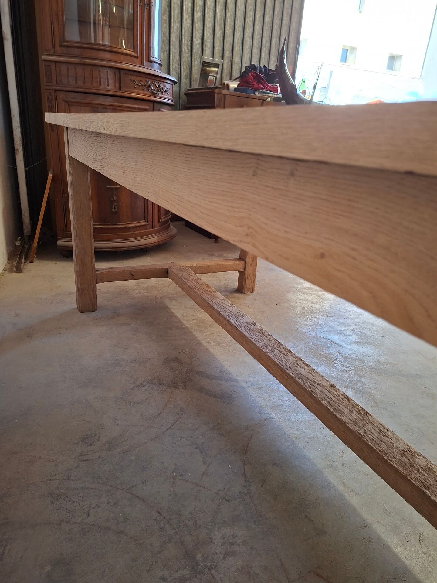 Rustic old farmhouse table made of solid oak, fully sandblasted.
