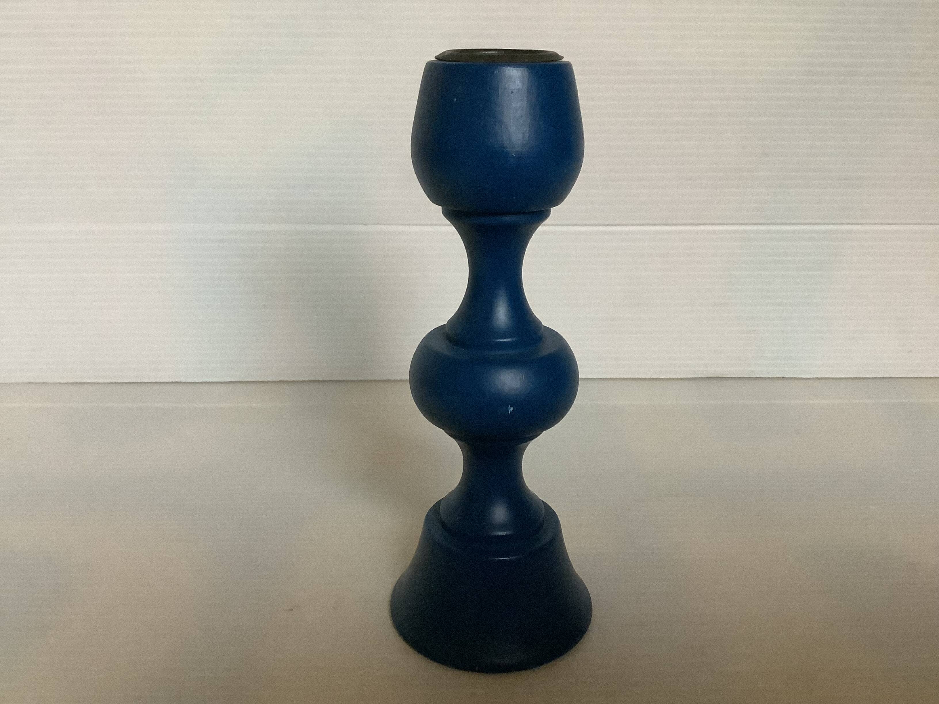Scandinavian style blue wooden candle holder