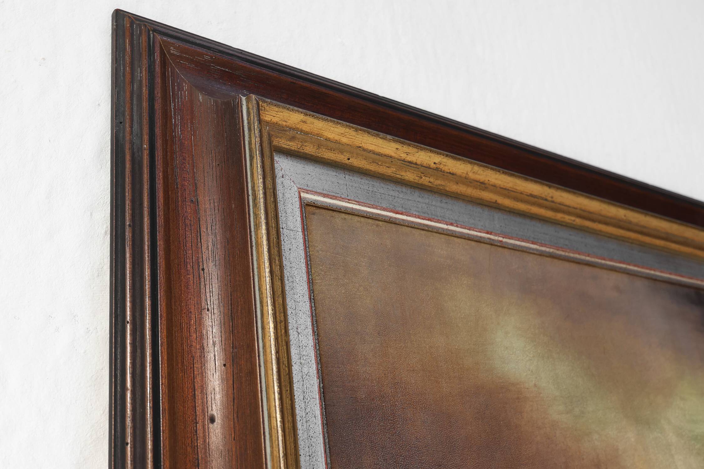 Large signed painting of a hay landscape from the Belgian painter Frank Bog