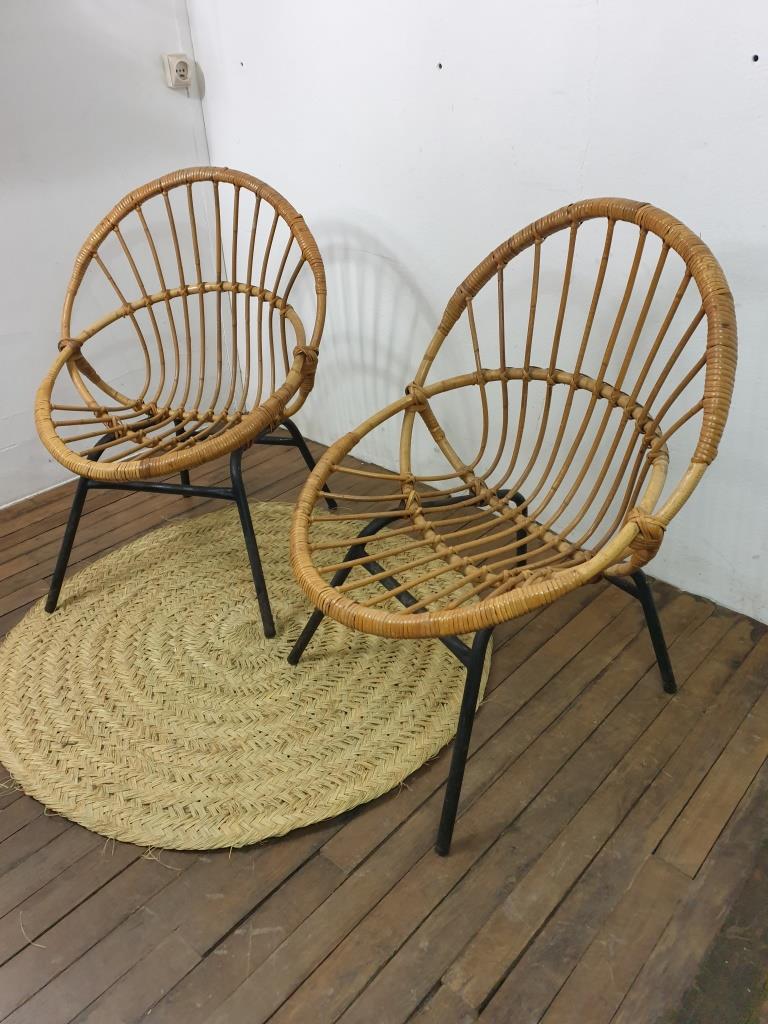 Osier basket armchairs in bamboo rattan