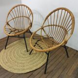 Osier basket armchairs in bamboo rattan
